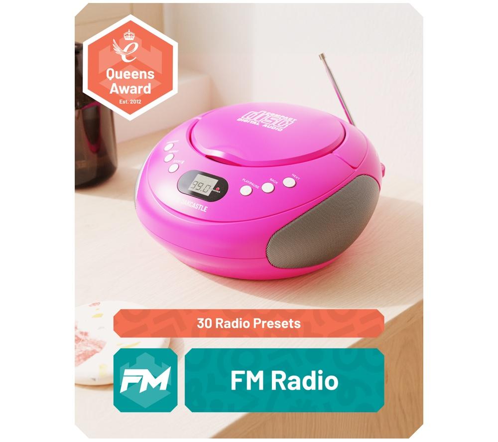 OAKCASTLE CD250 Portable Bluetooth CD Boombox with FM radio - Pink image number 4 of 7