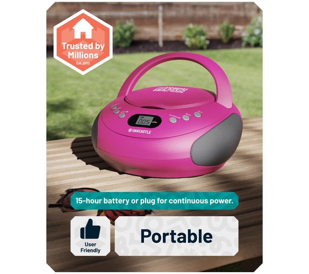 OAKCASTLE CD250 Portable Bluetooth CD Boombox with FM radio - Pink image number 5 of 7