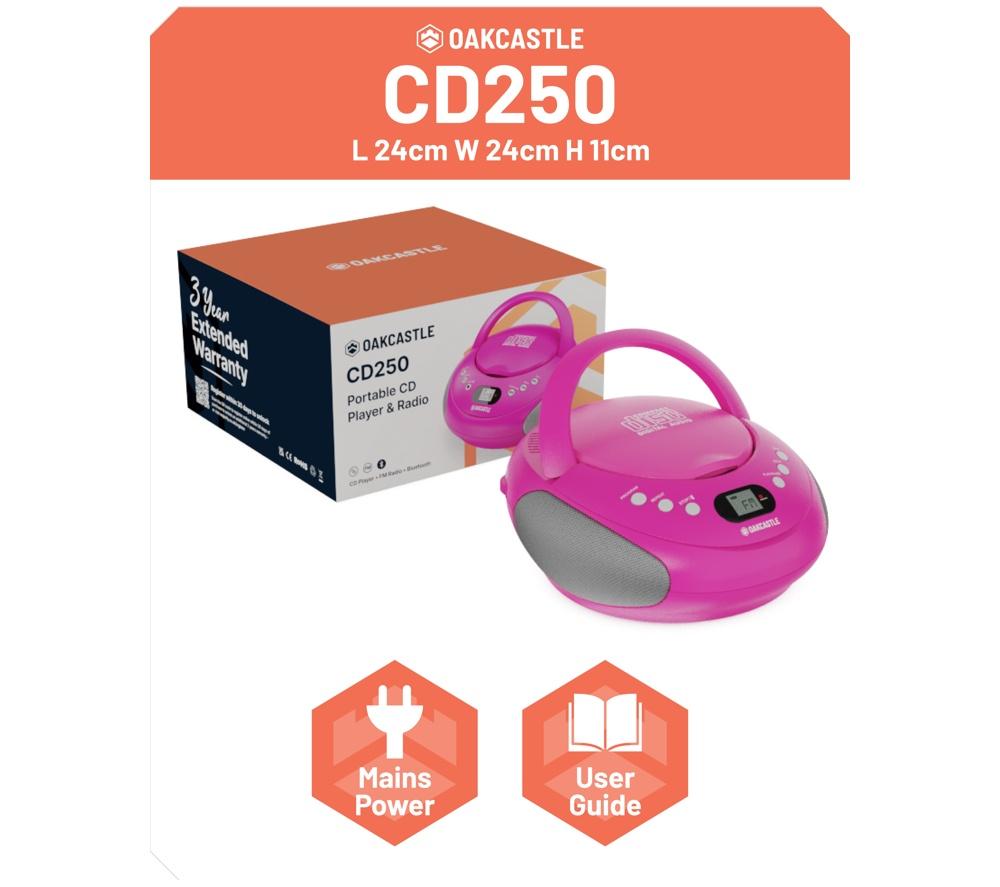 OAKCASTLE CD250 Portable Bluetooth CD Boombox with FM radio - Pink image number 7 of 7