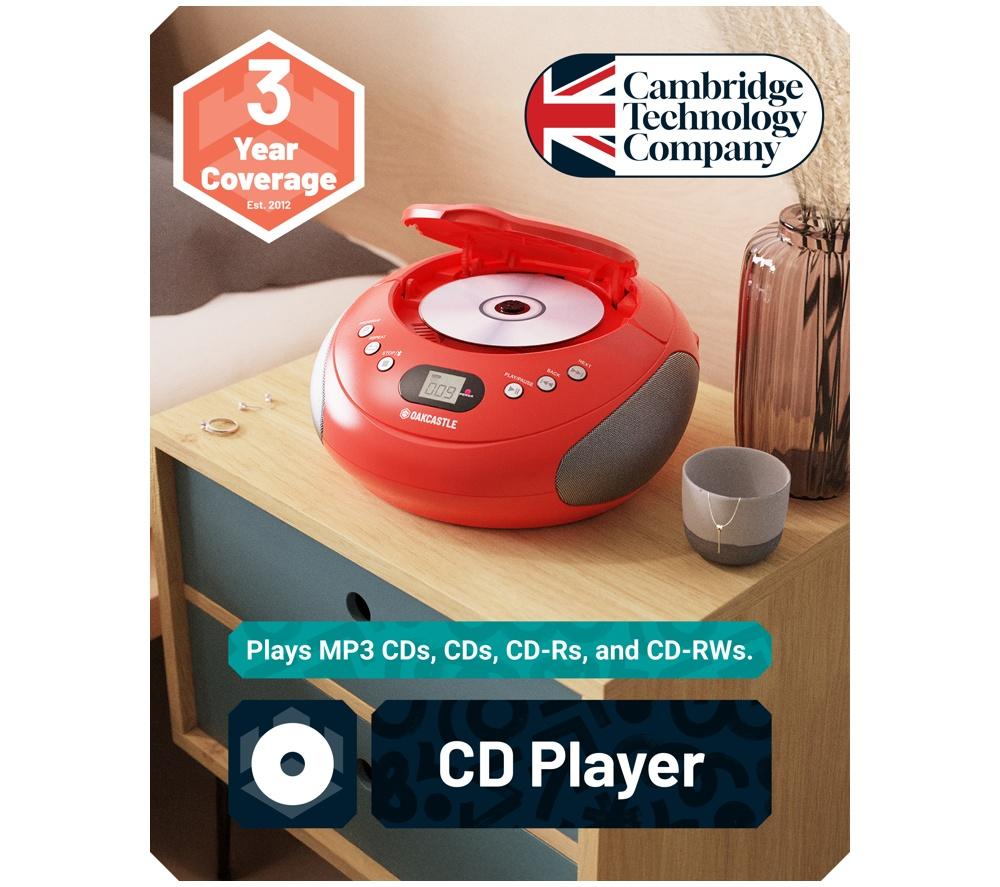 OAKCASTLE CD250 Portable Bluetooth CD Boombox with FM radio - Red image number 3 of 7