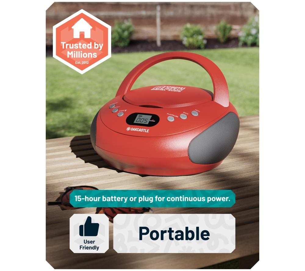 OAKCASTLE CD250 Portable Bluetooth CD Boombox with FM radio - Red image number 5 of 7