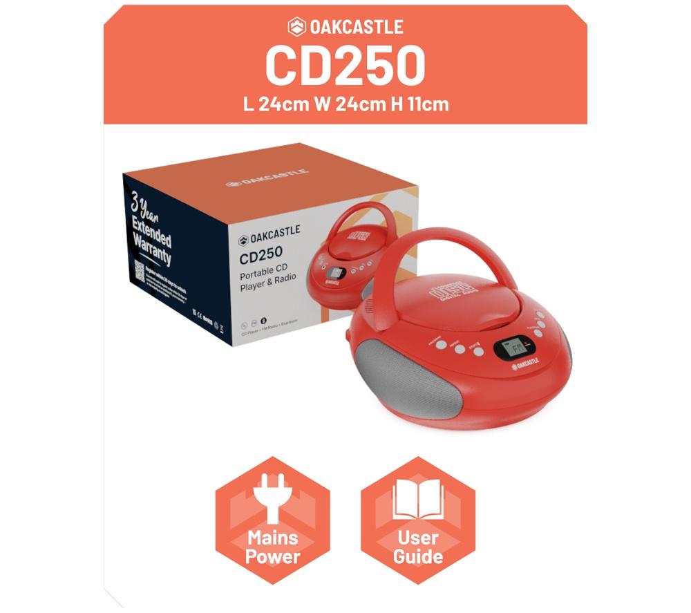 OAKCASTLE CD250 Portable Bluetooth CD Boombox with FM radio - Red image number 7 of 7