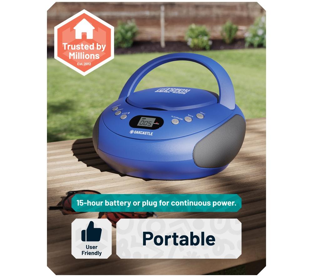 OAKCASTLE CD250 Portable Bluetooth CD Boombox with FM Radio - Blue image number 5 of 7