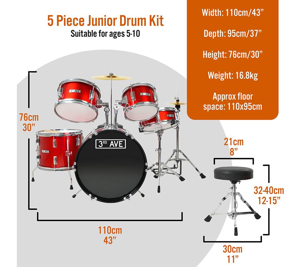 3RD AVENUE Junior 5-Piece Drum Kit - Red image number 2 of 4