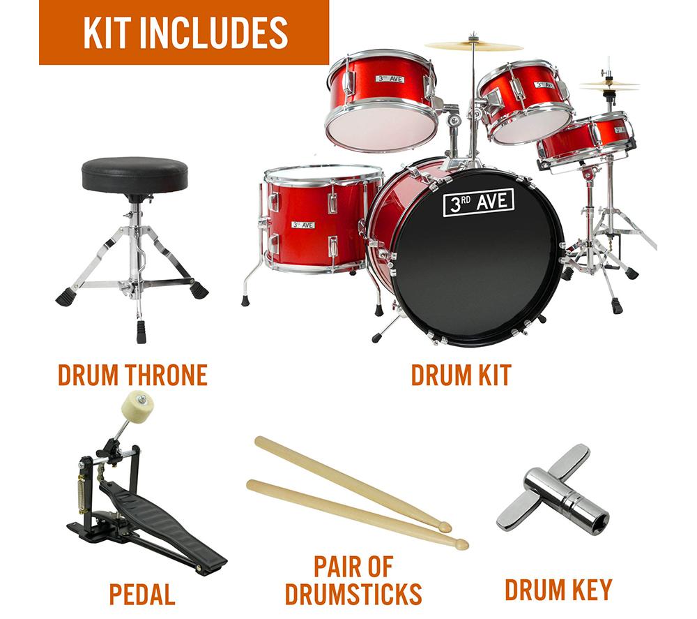 3RD AVENUE Junior 5-Piece Drum Kit - Red image number 3 of 4