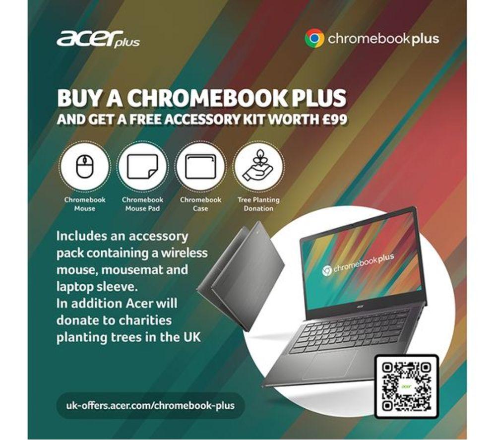 ACER 514 14" Refurbished Chromebook Plus - Intel&reg; Core&trade; i3, 128 GB eMMC, Grey (Excellent Condition) image number 2 of 10