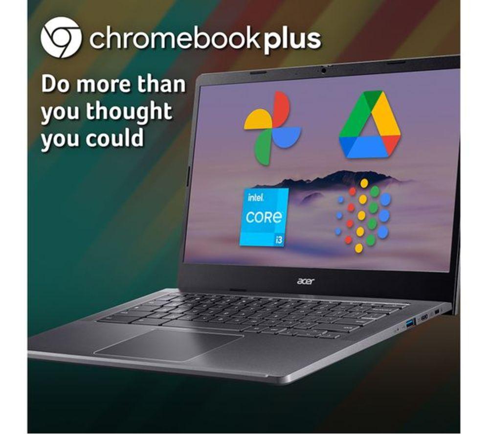 ACER 514 14" Refurbished Chromebook Plus - Intel&reg; Core&trade; i3, 128 GB eMMC, Grey (Excellent Condition) image number 3 of 10