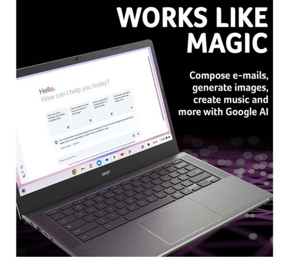 ACER 514 14" Refurbished Chromebook Plus - Intel&reg; Core&trade; i3, 128 GB eMMC, Grey (Excellent Condition) image number 4 of 10
