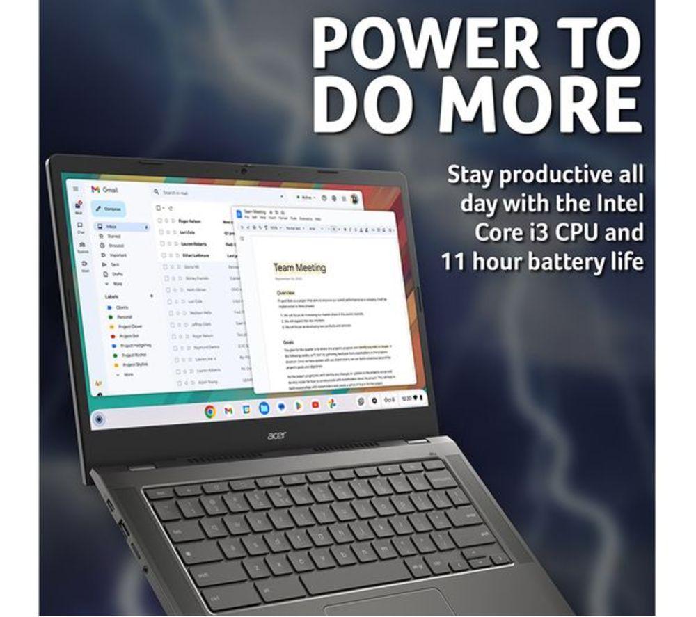 ACER 514 14" Refurbished Chromebook Plus - Intel&reg; Core&trade; i3, 128 GB eMMC, Grey (Excellent Condition) image number 6 of 10