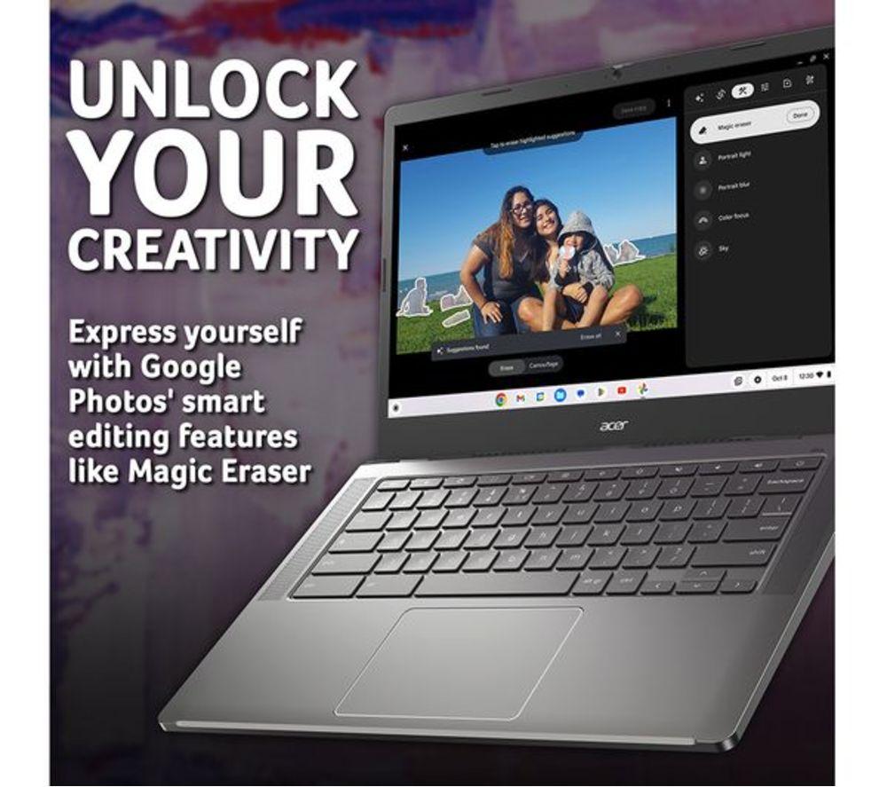 ACER 514 14" Refurbished Chromebook Plus - Intel&reg; Core&trade; i3, 128 GB eMMC, Grey (Excellent Condition) image number 7 of 10
