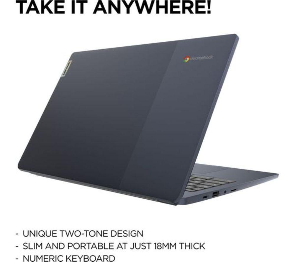 LENOVO IdeaPad Slim 3 15.6" Refurbished Chromebook - Intel&reg; Celeron&reg;, 128 GB eMMC, Blue (Excellent Condition) image number 4 of 9