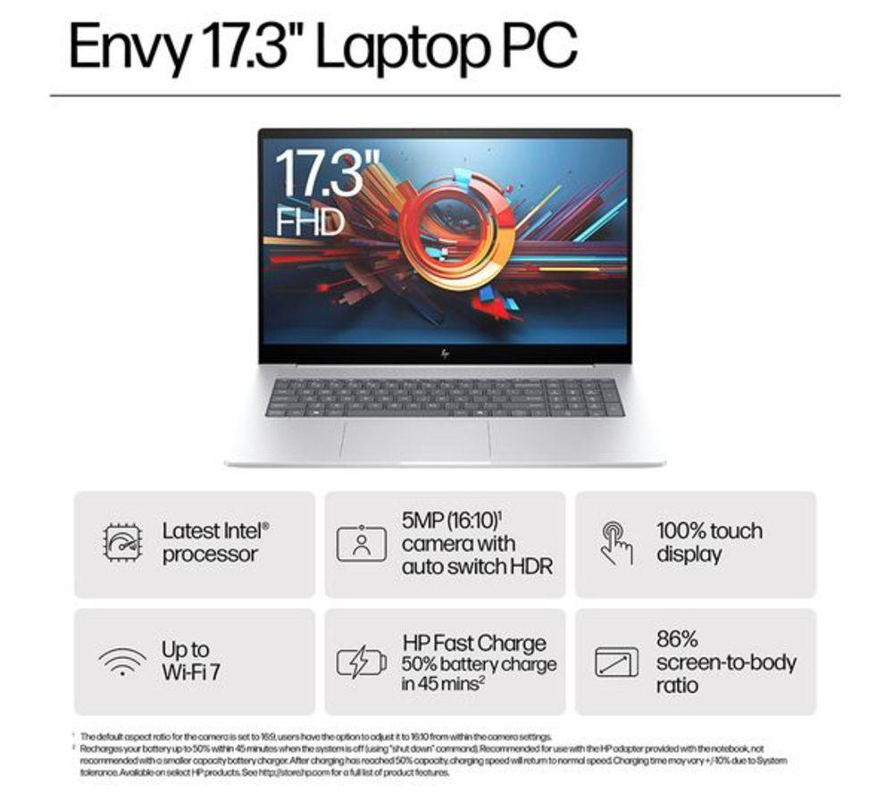 HP ENVY 17-da0503sa 17.3" Refurbished Laptop - Intel&reg; Core&trade; Ultra 5, 512 GB SSD, Glacier Silver (Very Good Condition) image number 2 of 19