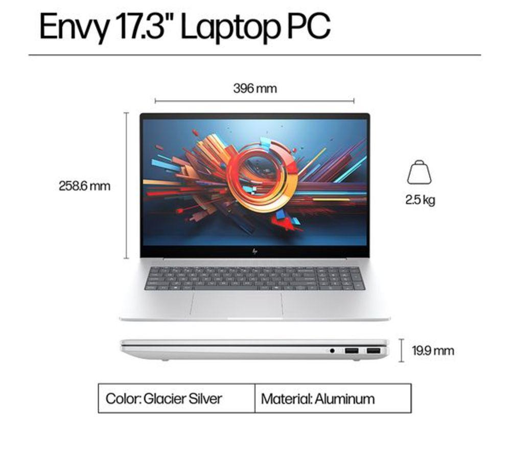 HP ENVY 17-da0503sa 17.3" Refurbished Laptop - Intel&reg; Core&trade; Ultra 5, 512 GB SSD, Glacier Silver (Very Good Condition) image number 10 of 19