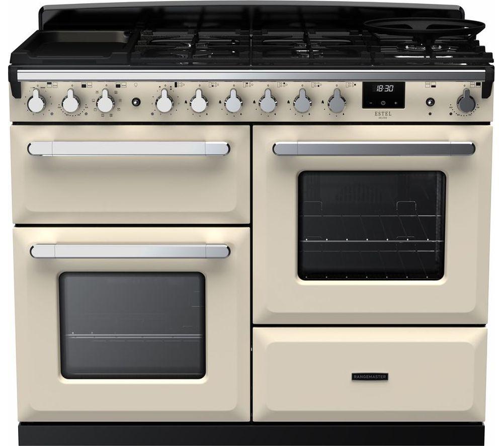 RANGEMASTER Estel Deluxe ESDLO110DFPPCR/CM1 110 cm Dual Fuel Range Cooker – Pale Cream & Chrome, Silver/Grey,Cream