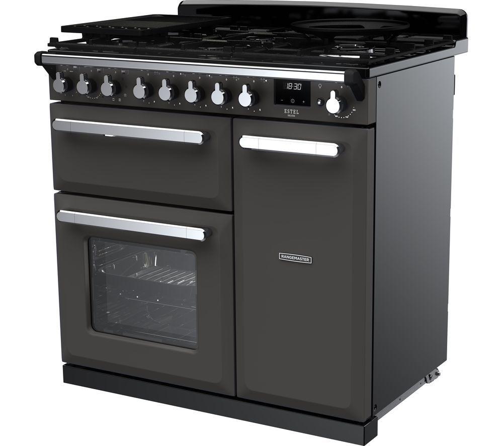 RANGEMASTER Estel Deluxe ESDL90DFPSLT/CM1 90 cm Dual Fuel Range Cooker - Slate & Chrome image number 2 of 2