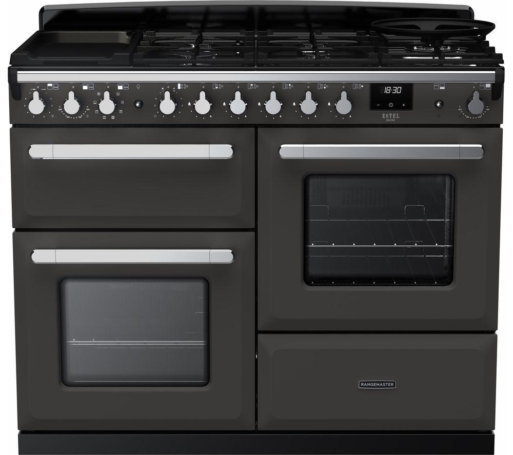 RANGEMASTER Estel Deluxe ESDLO110DFPSLT/CM1 110 cm Dual Fuel Range Cooker – Slate & Chrome, Silver/Grey