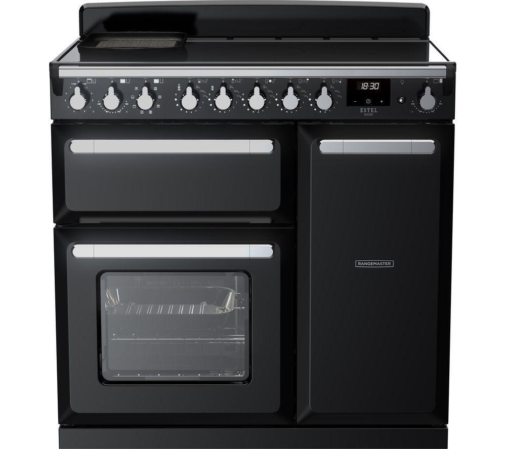 RANGEMASTER Estel Deluxe ESDL90EIPGBL/CM1 90 cm Electric Induction Range Cooker – Black & Chrome, Silver/Grey,Black