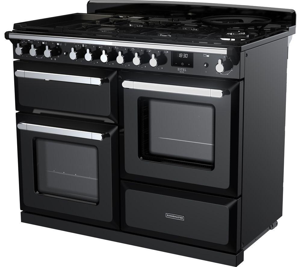 RANGEMASTER Estel Deluxe ESDLO110DFPGBL/CM1 110 cm Dual Fuel Range Cooker - Black & Chrome image number 2 of 2