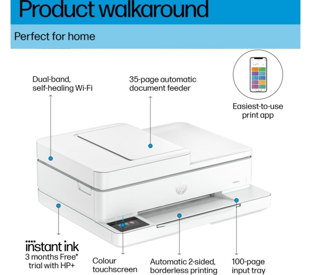 HP Envy 6530e All-in-One Inkjet Wireless Printer with Fax & 3 Months Instant Ink with HP+ image number 3 of 23