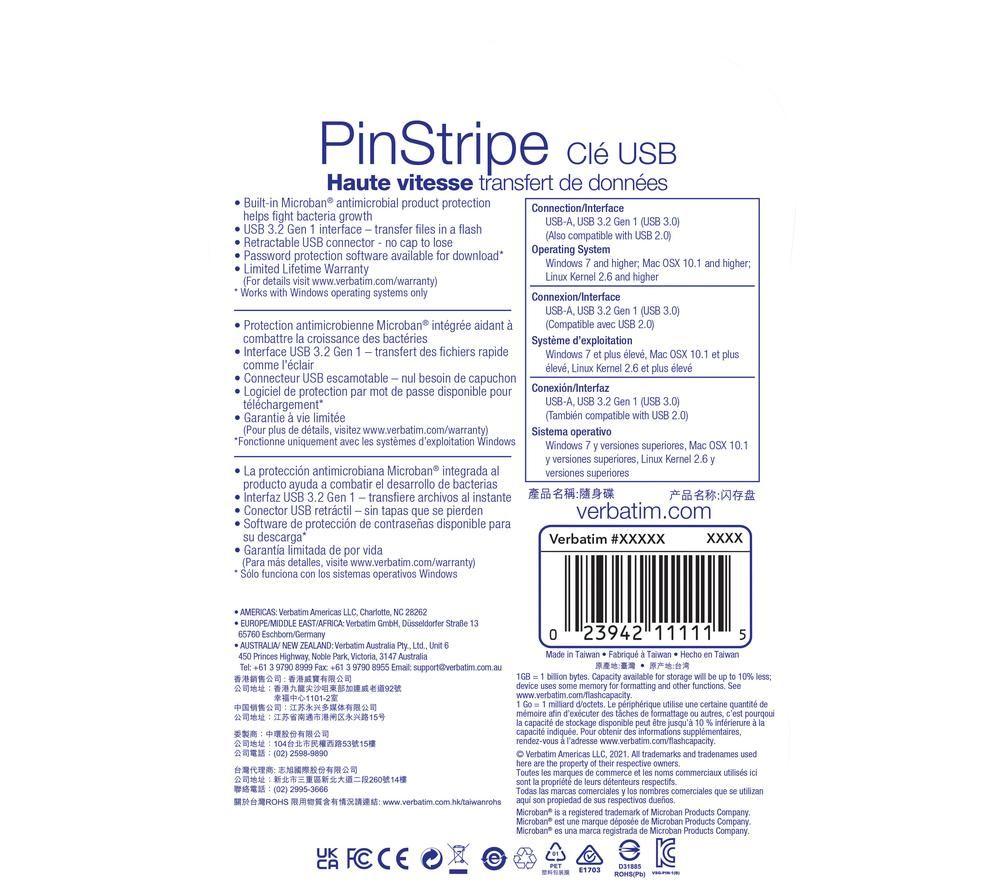 VERBATIM PinStripe USB 3.0 Memory Stick - 16 GB, Black image number 7 of 8