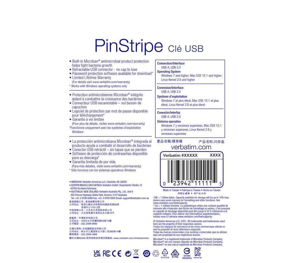 VERBATIM PinStripe USB 2.0 Memory Stick - 64 GB, Black image number 8 of 8