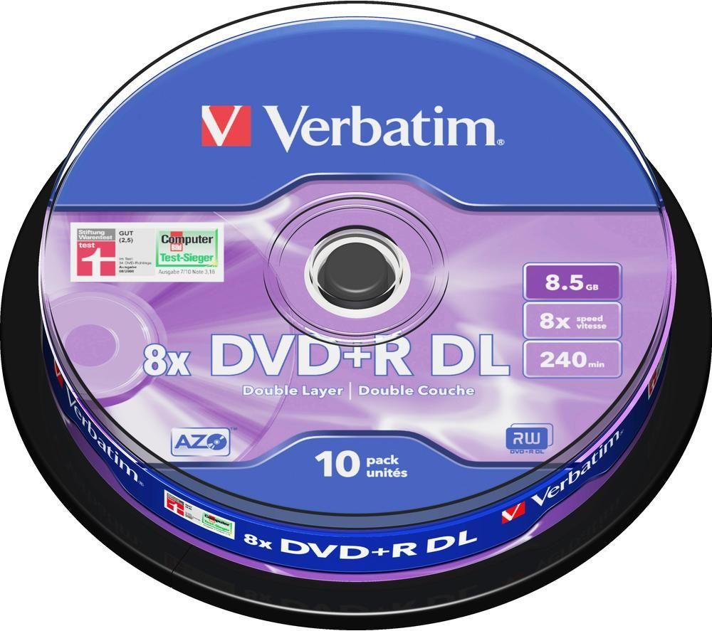 VERBATIM Azo 8x Speed DVD+R DL Blank DVDs - Pack of 10 image number 2 of 3