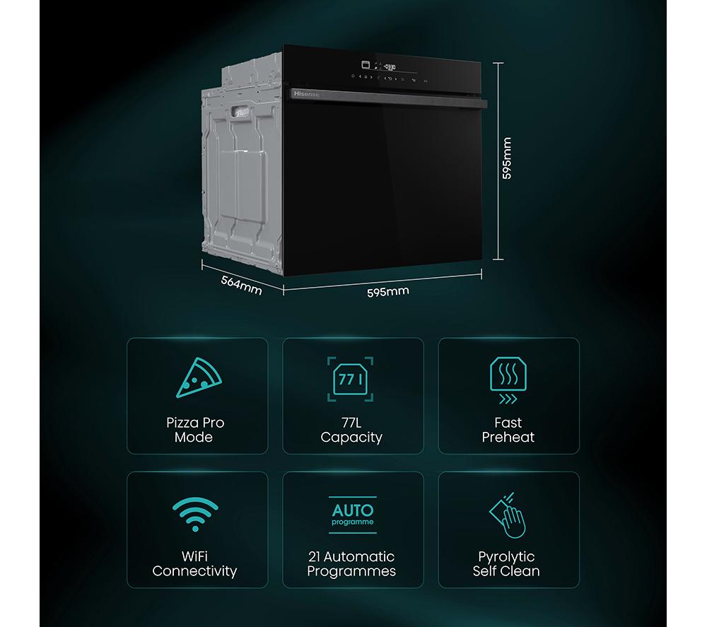 HISENSE Hi6 BlackLine HO66FAPizzaChef Electric Pyrolytic Smart Oven - Jet Black image number 3 of 14
