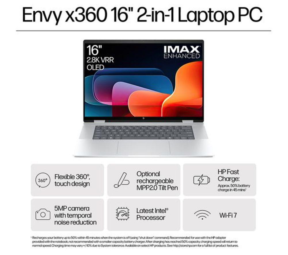 HP ENVY x360 16-ac0501na 16" 2 in 1 Refurbished Laptop - Intel&reg; Core&trade; Ultra 7, 512 GB SSD, Silver (Excellent Condition) image number 5 of 33