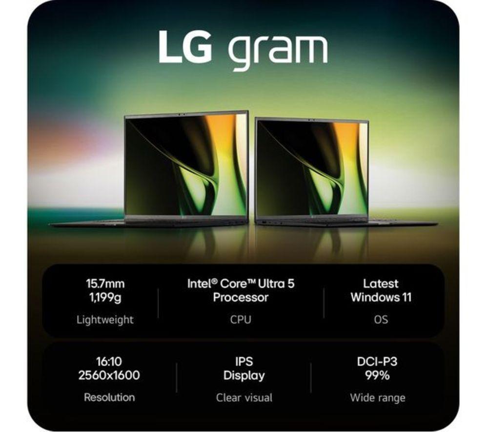 LG gram 16 16Z90S-G.AR56A1 16" Refurbished Laptop - Intel&reg; Core&trade; Ultra 5, 512 GB SSD, Dark Grey (Very Good Condition) image number 2 of 14