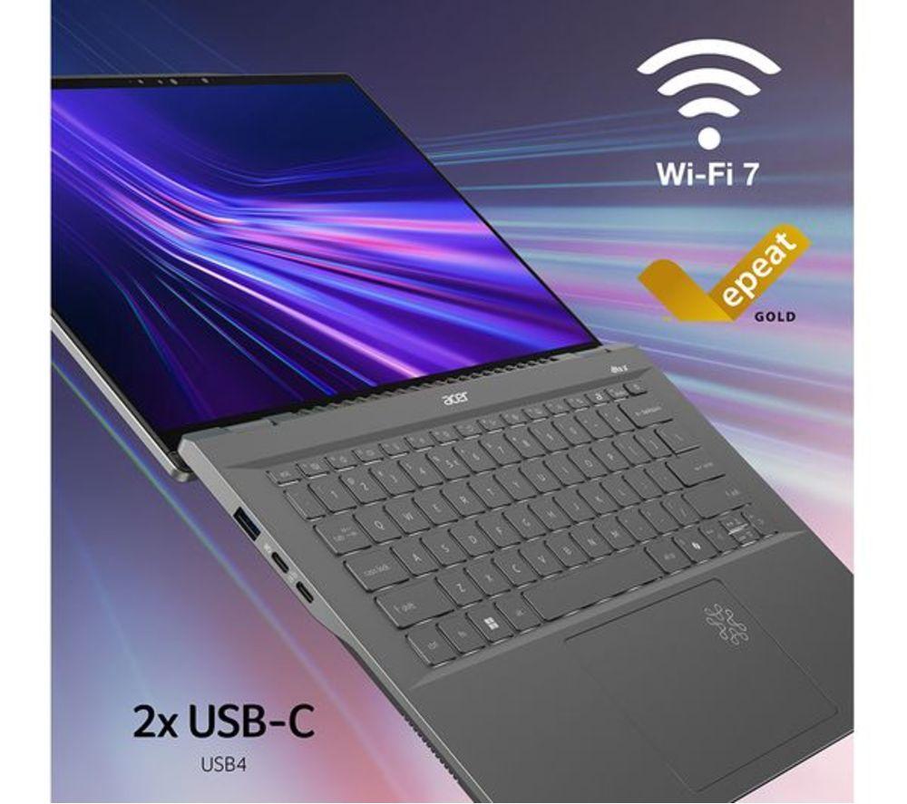 ACER Swift 14 AI 14" Refurbished Laptop, Copilot+ PC - Snapdragon X Plus, 1 TB SSD, Silver (Very Good Condition) image number 8 of 9