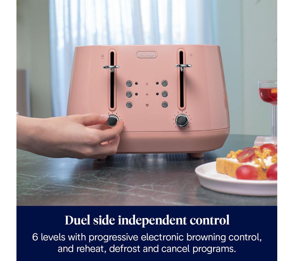 DELONGHI Eclettica CTY4003.PK 4-Slice Toaster - Pink image number 5 of 6