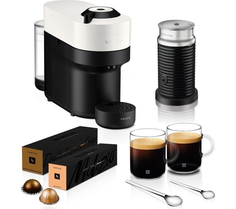 NESPRESSO by Krups Vertuo Pop Barista Bundle XN920141 Smart Coffee Machine - Coconut White, White,Black