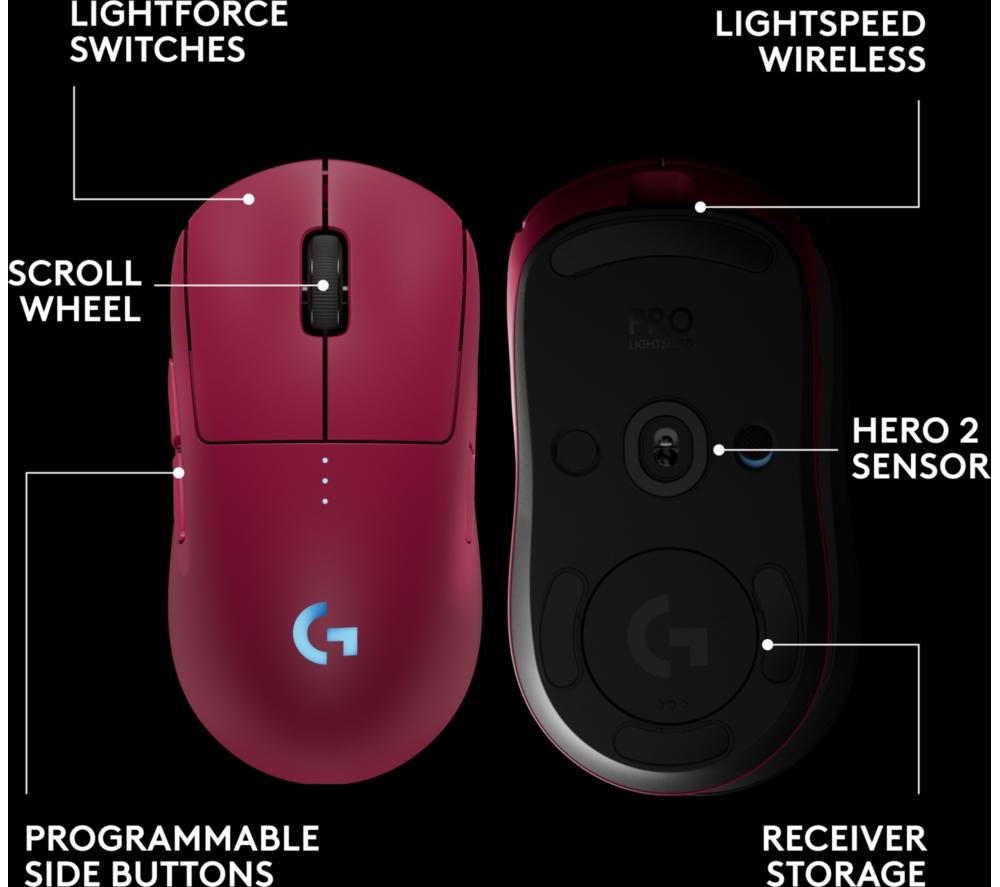 LOGITECH PRO 2 Lightspeed RGB Wireless Optical Gaming Mouse - Magenta image number 6 of 13