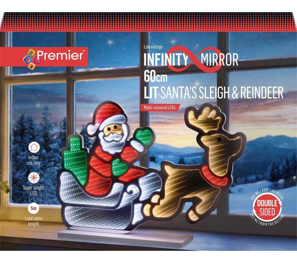 PREMIER Santa in Sleigh & Reindeer Infinity Mirror with Multicolour LEDs - 60 cm