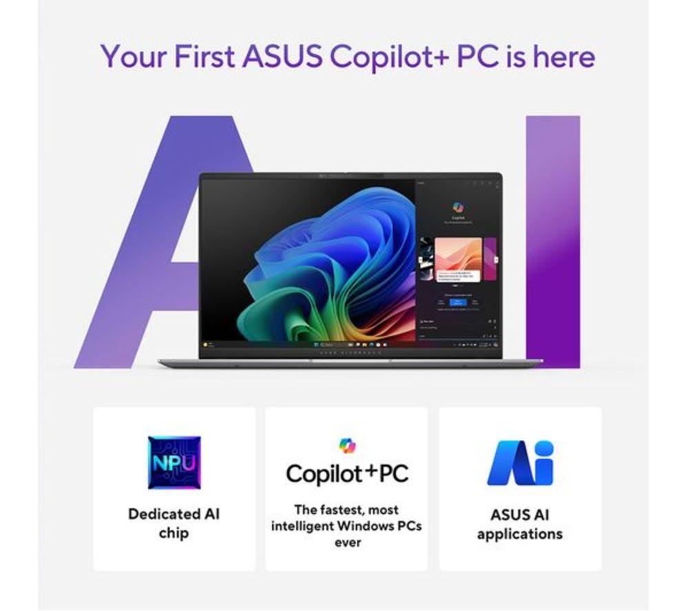 ASUS Vivobook S 15" Refurbished Laptop, Copilot+ PC - Snapdragon X Elite, 1 TB SSD, Silver (Very Good Condition) image number 2 of 16