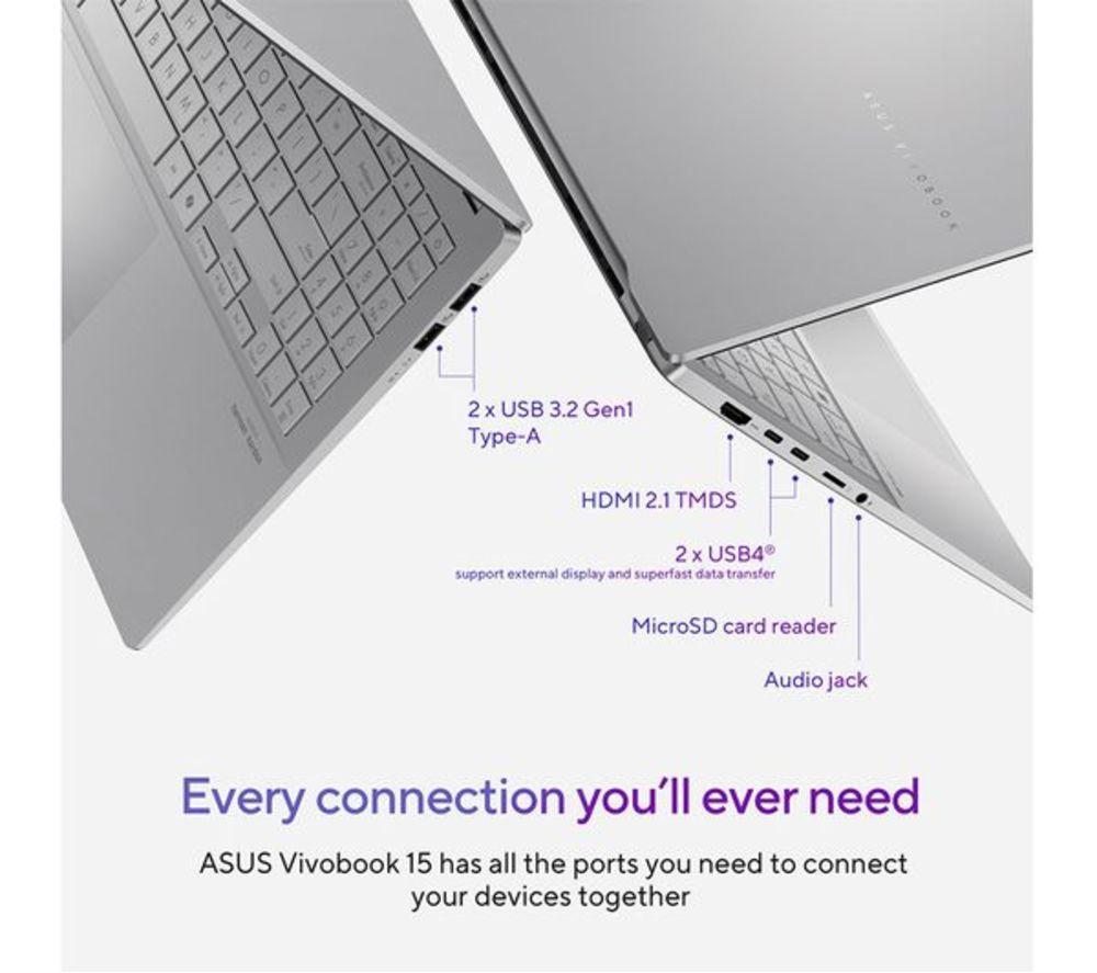 ASUS Vivobook S 15" Refurbished Laptop, Copilot+ PC - Snapdragon X Elite, 1 TB SSD, Silver (Very Good Condition) image number 11 of 16