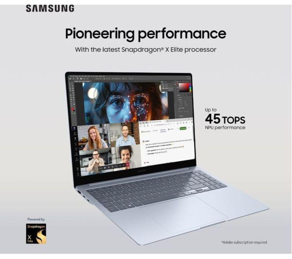 SAMSUNG Galaxy Book4 Edge 16" Refurbished Laptop, Copilot+ PC - Snapdragon X Elite, 512 GB SSD, Sapphire Blue (Very Good Condition) image number 4 of 13