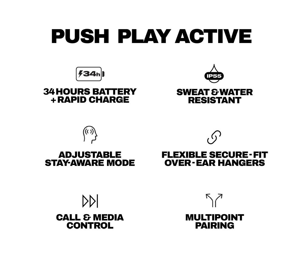 SKULLCANDY Push Play Active Wireless Bluetooth Sports Earbuds - Black & Orange image number 10 of 11