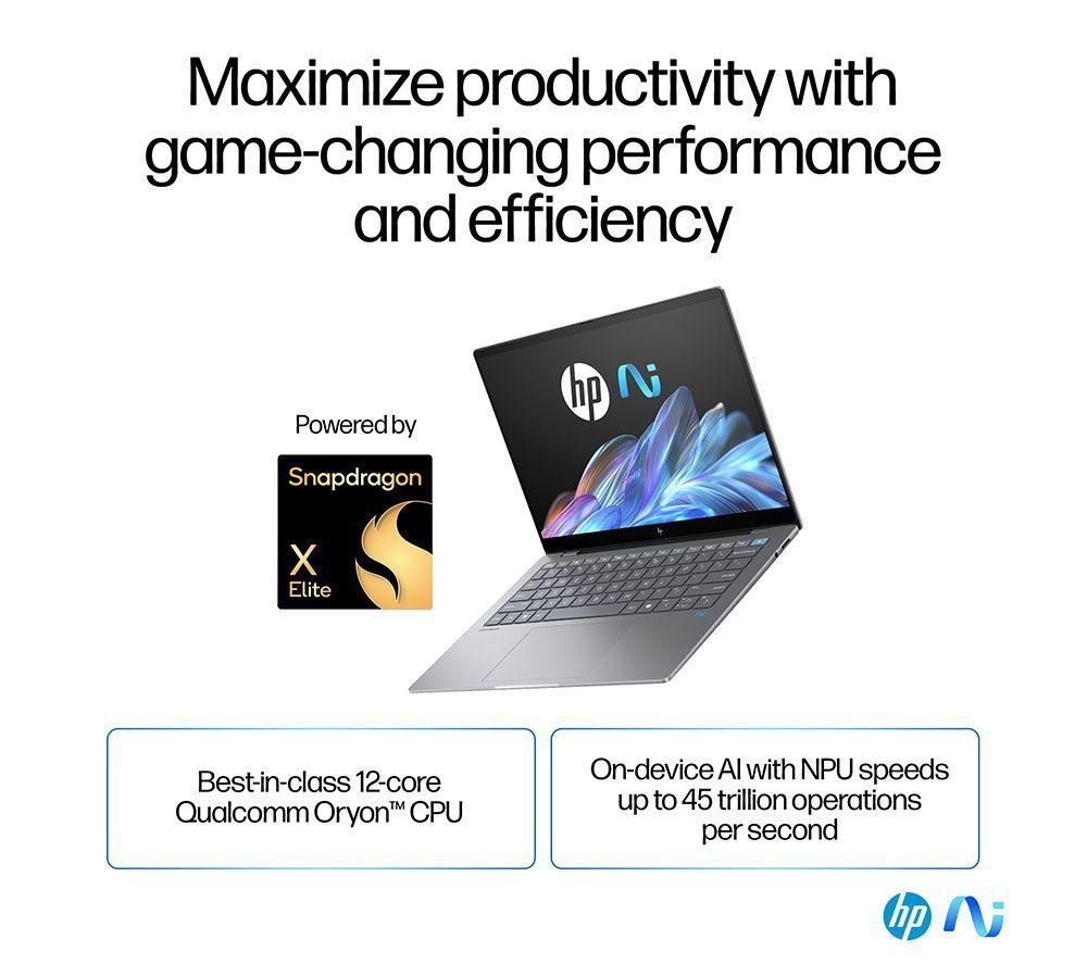 HP OmniBook X 14" Refurbished Laptop, Copilot+ PC - Snapdragon X Elite, 1 TB SSD, Silver (Excellent Condition) image number 7 of 19