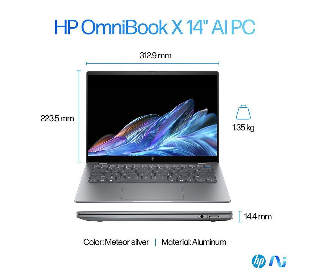 HP OmniBook X 14" Refurbished Laptop, Copilot+ PC - Snapdragon X Elite, 1 TB SSD, Silver (Excellent Condition) image number 11 of 19
