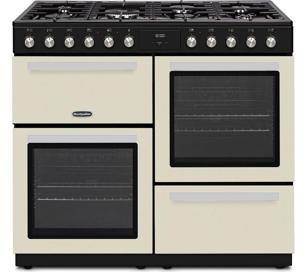 MONTPELLIER MDFRC100C 100 cm Dual Fuel Range Cooker – Cream & Chrome, Cream,Silver/Grey