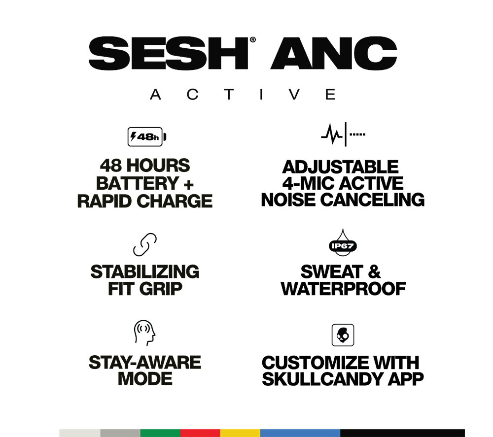 SKULLCANDY Sesh ANC Active Wireless Bluetooth Noise-Cancelling Earbuds - True Black & Orange image number 6 of 7