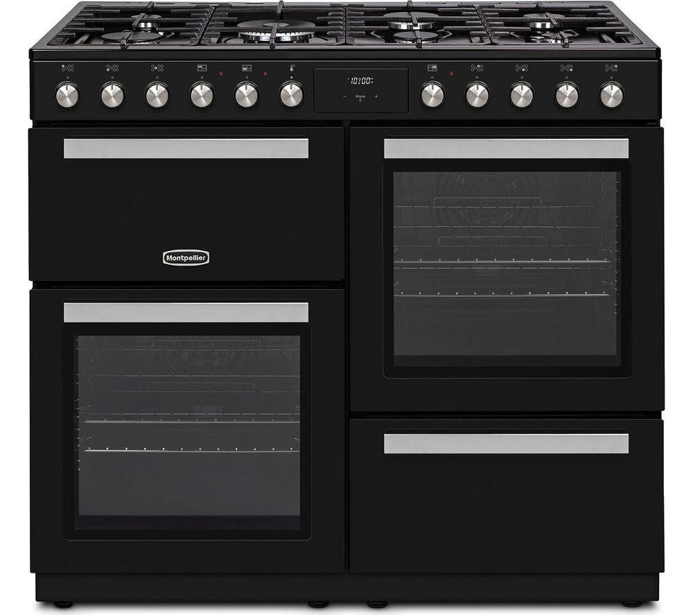 MONTPELLIER MDFRC100K 100 cm Dual Fuel Range Cooker – Black & Chrome, Black,Silver/Grey