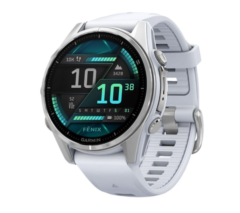 GARMIN fenix 8 AMOLED Smart Watch - Silver & Whitestone, 43 mm, Silver/Grey,White