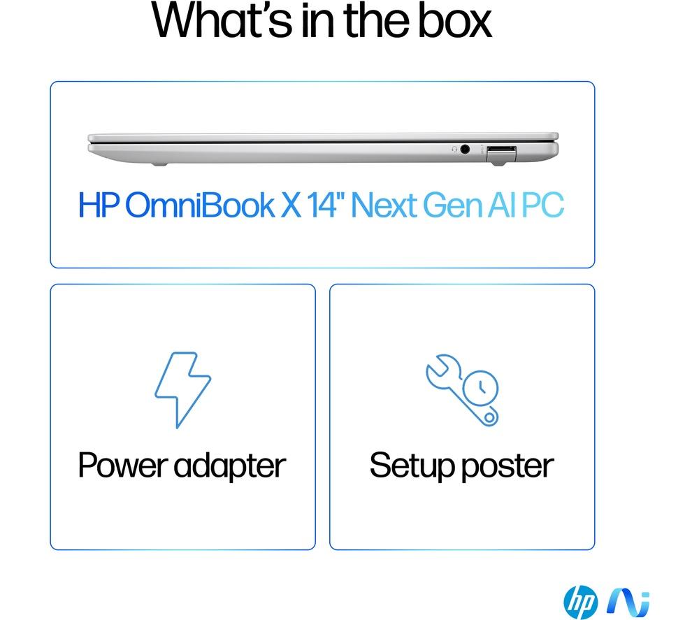 HP OmniBook X 14" Laptop, Copilot+ PC - Snapdragon X Plus, 512 GB SSD, Silver image number 24 of 32