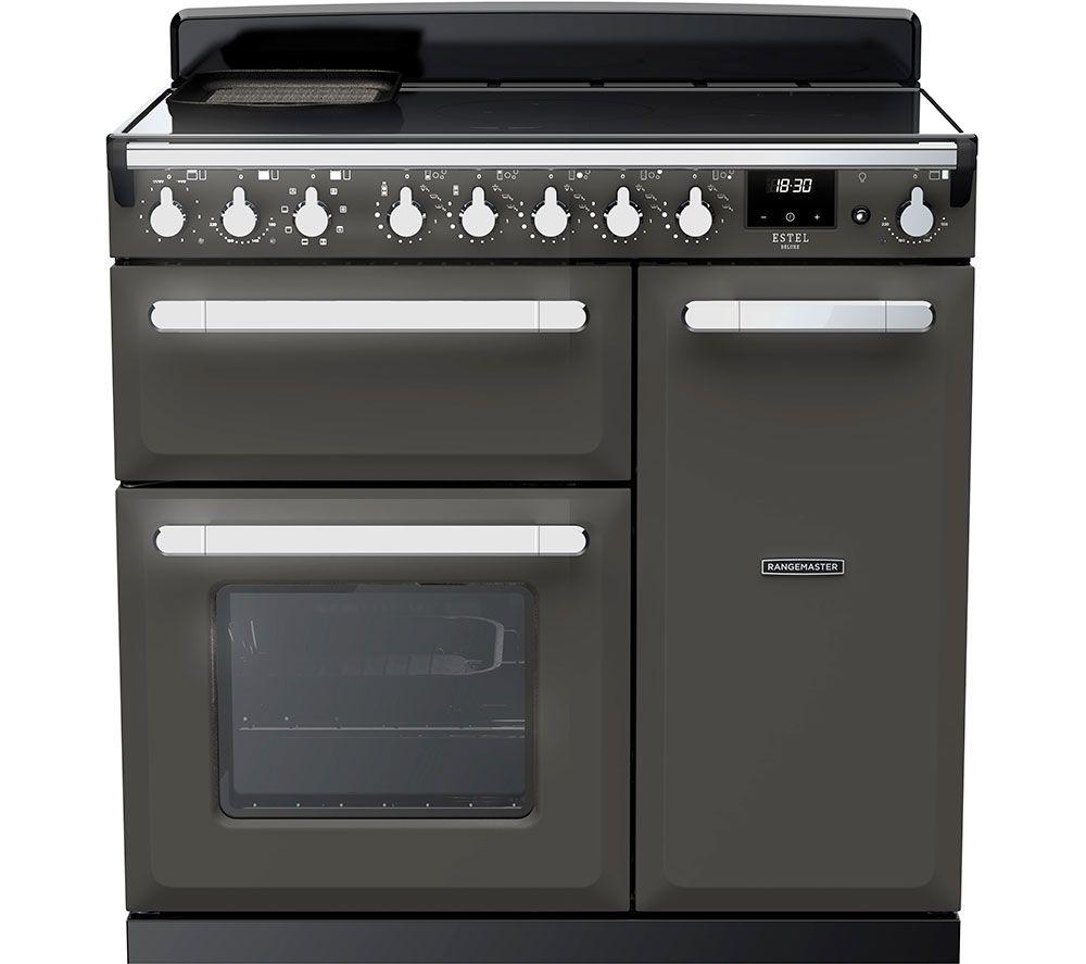 RANGEMASTER Estel Deluxe ESDL90EIPSLT/CM1 90 cm Electric Induction Range Cooker – Slate & Chrome, Silver/Grey,Black
