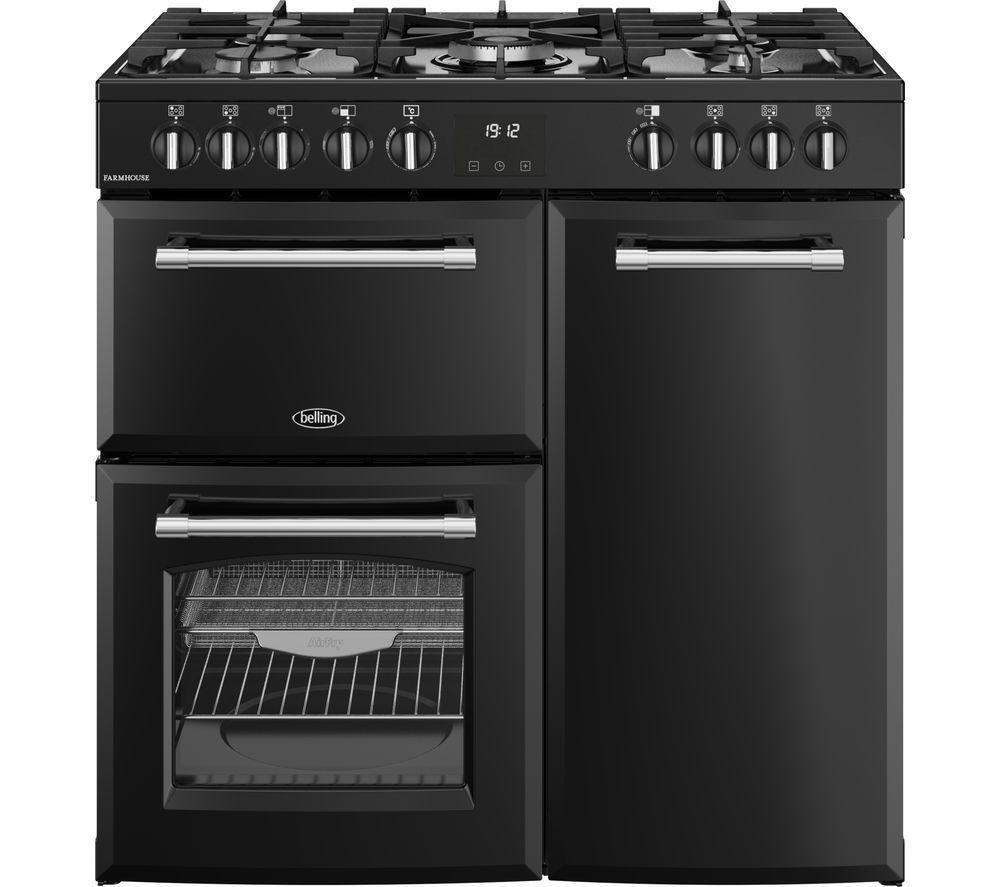 Belling Farmhouse 90DF Dual Fuel Range Cooker – Black & Chrome, Black,Silver/Grey