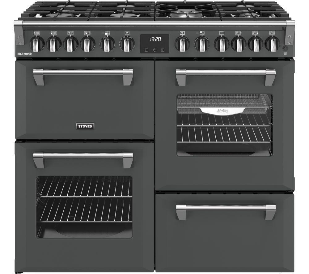 STOVES Richmond ST RCA RICH 100DF 100 cm Dual Fuel Range Cooker – Anthracite & Chrome, Black,Silver/Grey