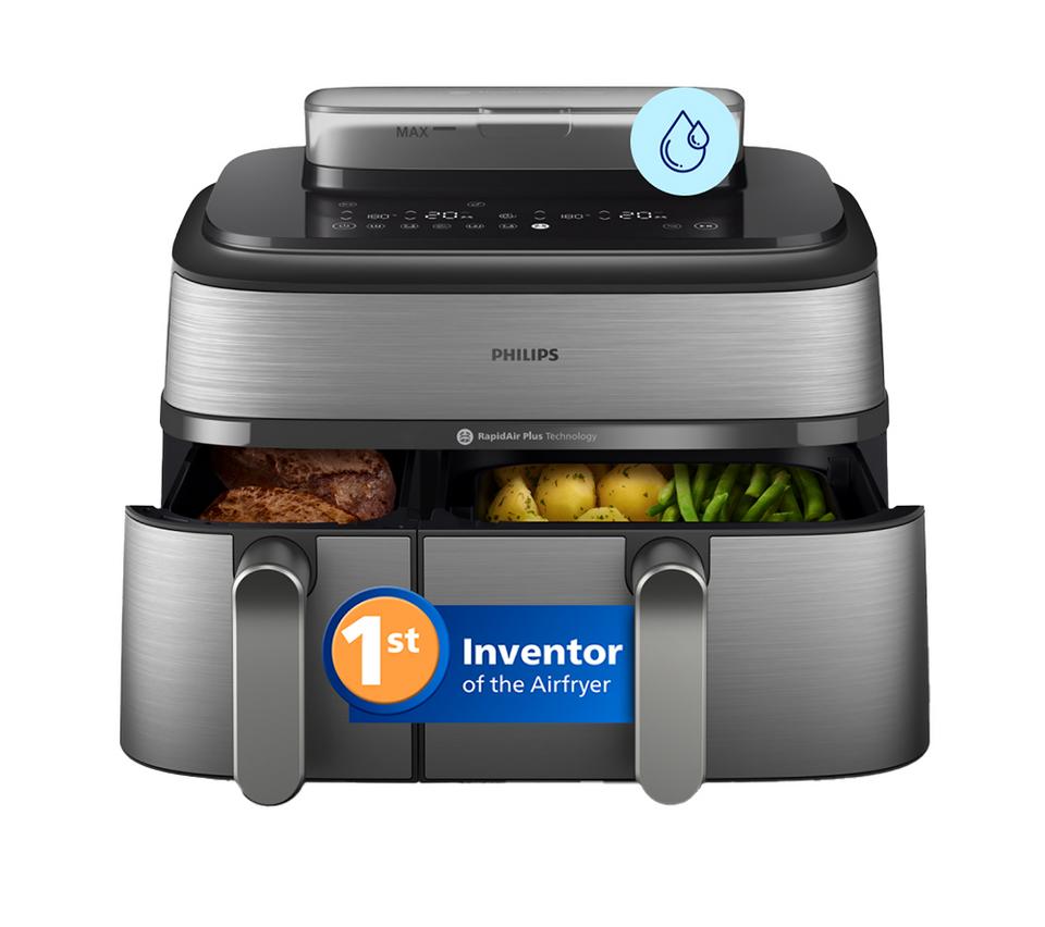 PHILIPS 5000 Series 9L NA555/09 Dual Basket Steam Air Fryer – Silver