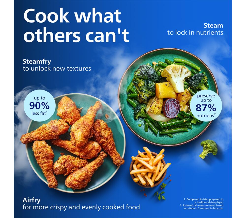 PHILIPS 5000 Series 9L NA555/09 Dual Basket Steam Air Fryer &ndash; Silver image number 8 of 16